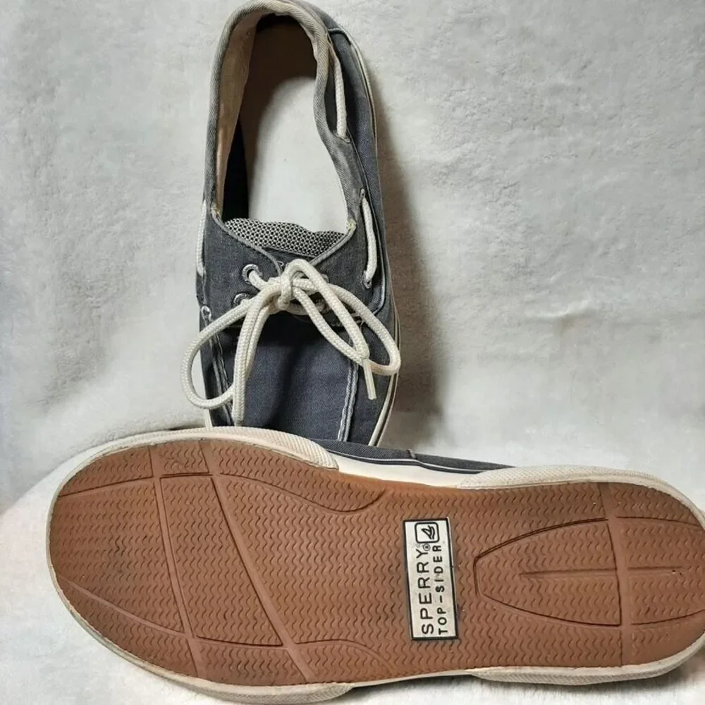 Sperry Top Sider Mens Boat Shoes Slip On Casual Grey/Blue Canvas 0777914 Sz 7